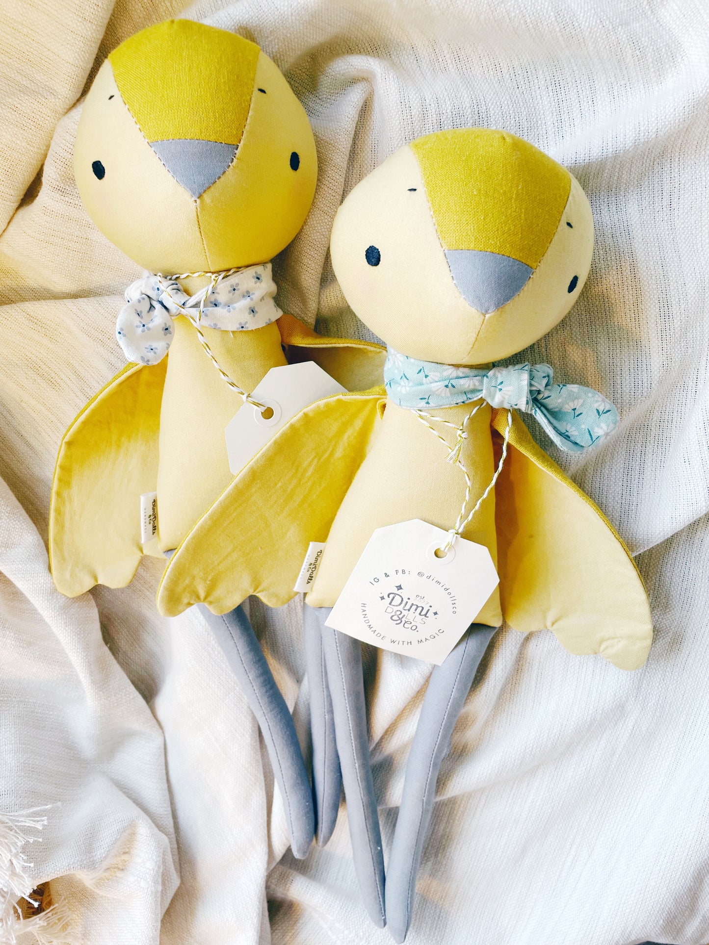 Canary Birdie with White Floral Scarf