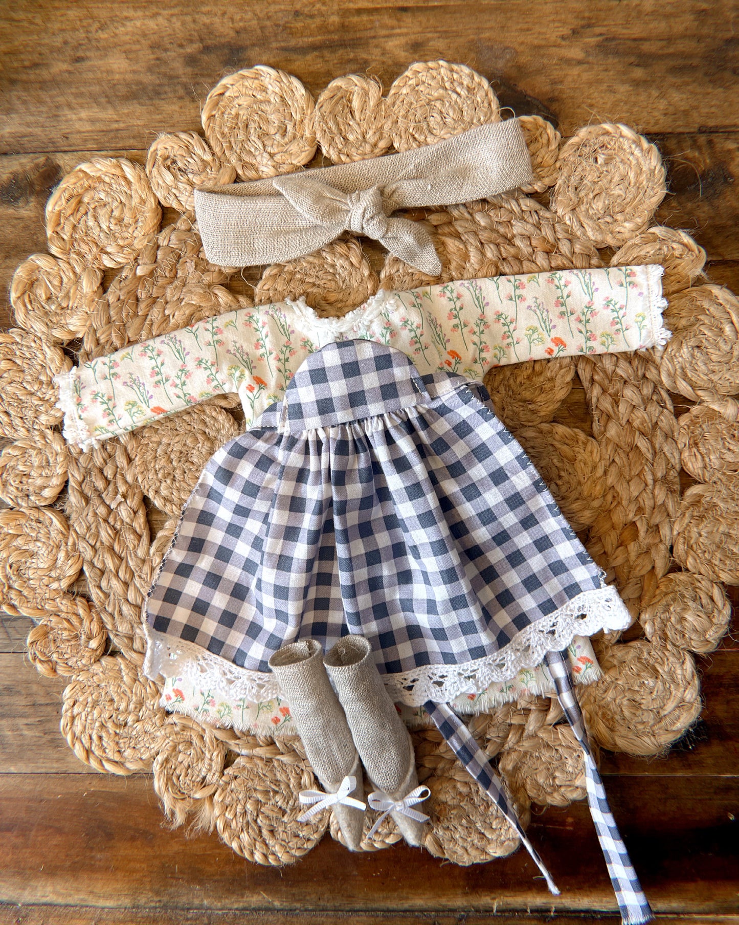 Wildflower Dress with Blue Gingham Apron